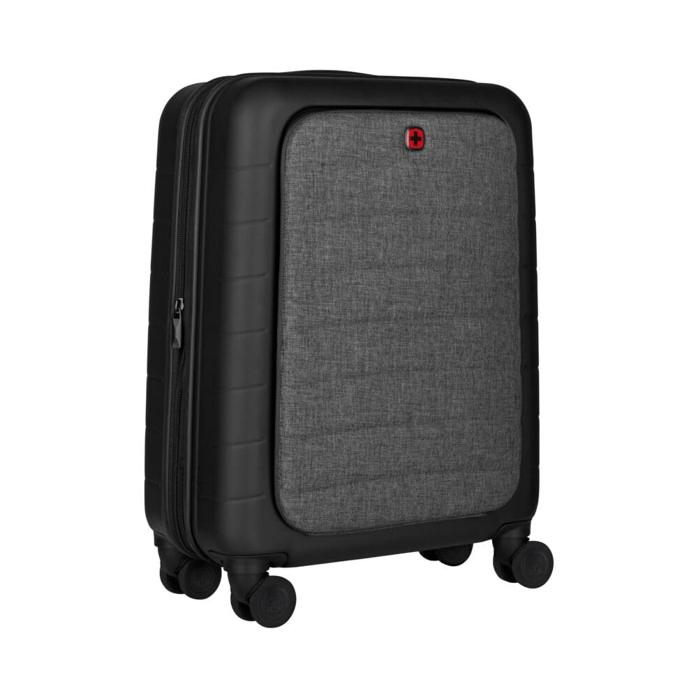 WENGER Syntry Bagage Cabine à roulettes, Ordinateur Portable 14 Pouces, Tablette Tactile 10 Pouces, 36 (44) l, Rigide, Femmes Hommes, Voyages d’Affaires Vacances, Noir/Gris Chiné, 610163