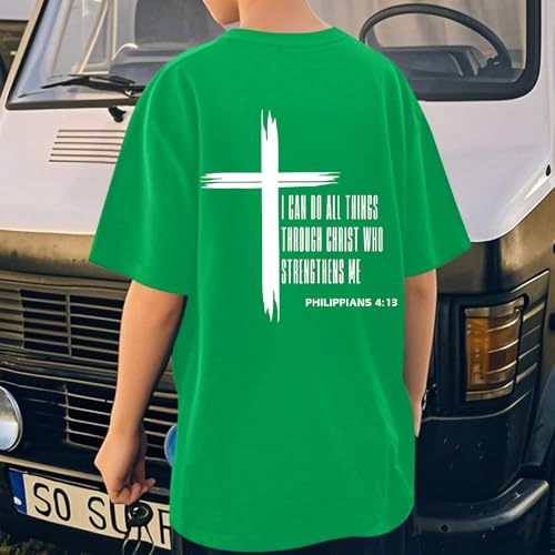 Image of KEEVICI Boys Christian Graphic Tees God Jesus Shirts for Kids Cross Faith Bible Verse Inspirational Religious Cotton T Shirt