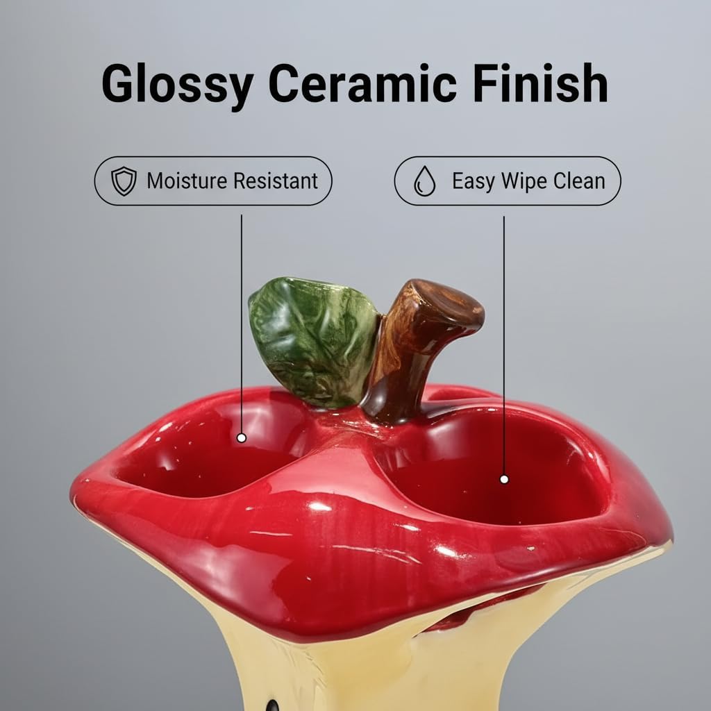 Creative Apple Core Toothbrush Holder, Ceramic Bathroom Organizer with Stand, Unique Bathroom Countertop Accessories, Fresh Home Decor (red)