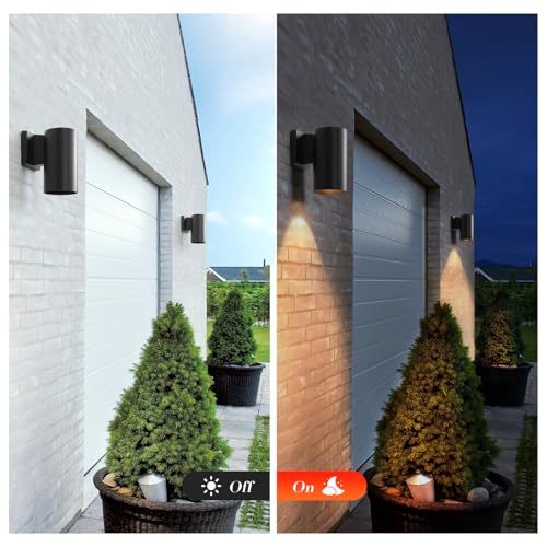 Image of QQCherry 2 Pack Modern Outdoor Wall Light - Aluminum Outdoor Porch Sconce for House, Patio, Garage, Doorway & Entryway - Stylish Waterproof Exterior Lighting for Outside(Black,E26)