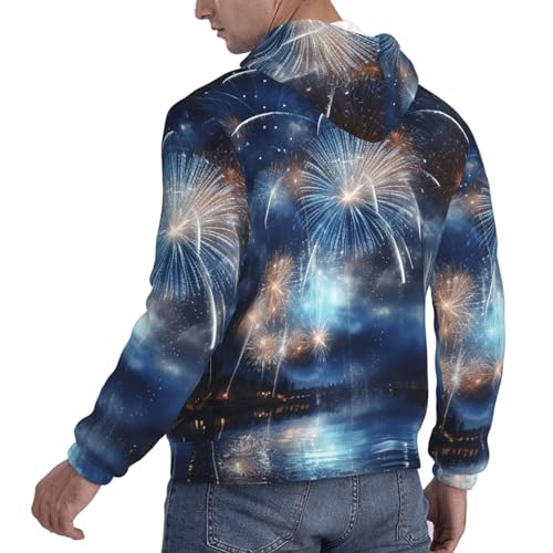 Men's Fleece Pullover Hoodie Long Sleeve Hooded New Year Pyrotechnics Sweatshirt Casual Shirts With Pockets Medium Black4