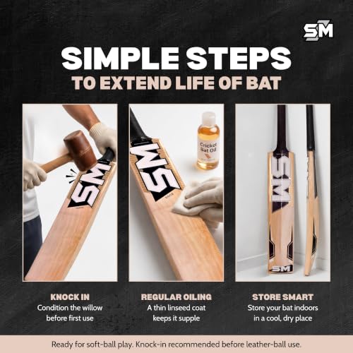 Image of SM Edge Kashmir Willow Cricket Bat | Huge Flowing Edges | Wooden Cricket Bat | Massive Profile | Rebound Technology | Superior Craftsmanship | Adult Club Cricket Bat | Size SH