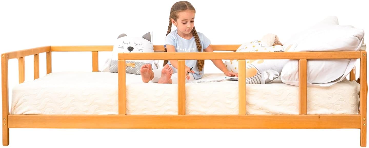 BUSY WOOD Montessori Floor Bed Toddler - Twin Bed Rails for Toddlers - Montessori Frame for Toddlers - Toddler Floor Bedframe Full, Queen, King - Scandinavian Bedframe Small (Model 10)