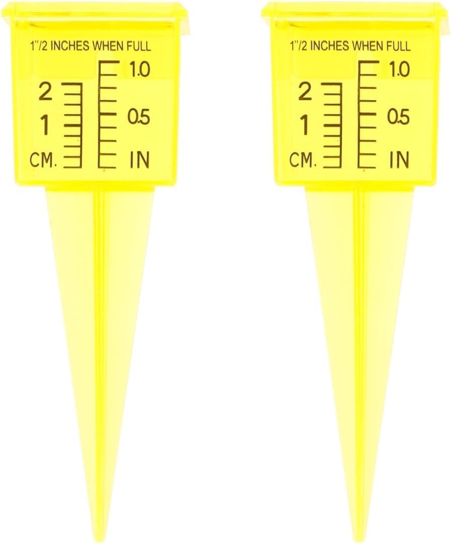 Niltracy 2Pcs Rain Gauge Sprinkler Outdoor, 1.5 Inch Lawn Water Gauge, Measuring Tool for Accurate Rainfall Monitoring, Yellow Precision Measuring Cups for Garden Yard and Grass Watering