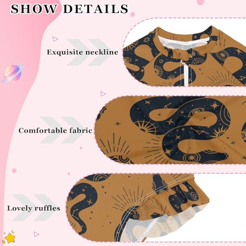 QUGRL Girls One Piece Swimsuit Boho Magic Snake Long Sleeve Bathing Suit for Girls Moon Stars Toddler Kids Zipper Front Swimsuit Beach Sport Size 4T4