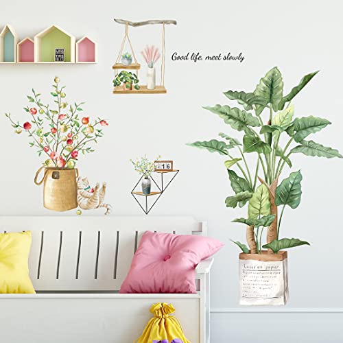 Drwssr New Fresh Literary Green Plant Wall Stickers Diy Removable Green Plants Potted Wall Art Decals For Livingroom Bedroom Bathroom Kitchen Office Study Yoga Room Cafe Home Wall Decor (Warm) #TOP4