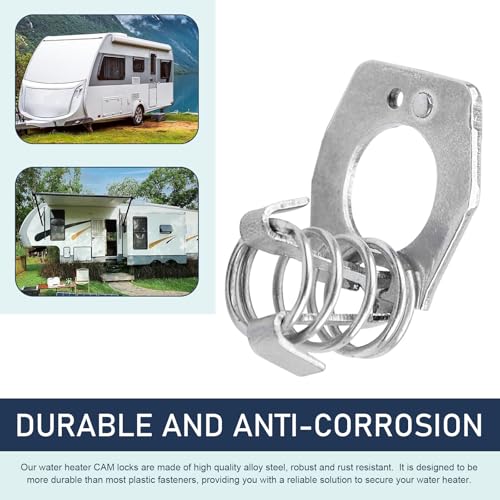 Image of QODOLSI 2 PCS RV Water Heater Cover Latch Fastener, Easy-operation 0.6 inch Thumb Ring + 0.9 inch Spring Stainless Steel Water Heater Door Latch Torque Cam Lock, Modification Parts, for Cars, RVs (Silver)