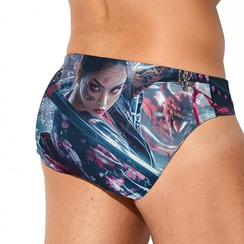 Samurai Woman and Evil Mens Swim Briefs Quick Dry Triangle Trunks Swimsuit Swimming Bikini Swimwear3
