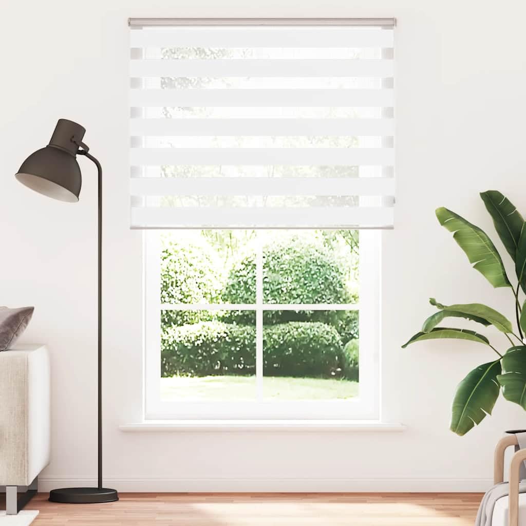 Rollo Zebra, Weiß, 140 x 200 cm, Polyester | Doppelschichtig, transparent und blickdicht, Lichtsteuerung, Wandmontage oder Fenster, Kindersicherung