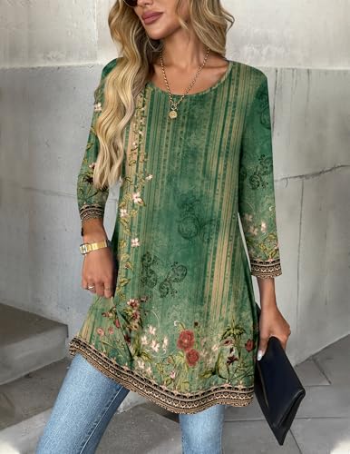 Image of Zeagoo Women Tops 3 /4 Sleeve Dressy Casual Plus Size Tunics Loose Blouses