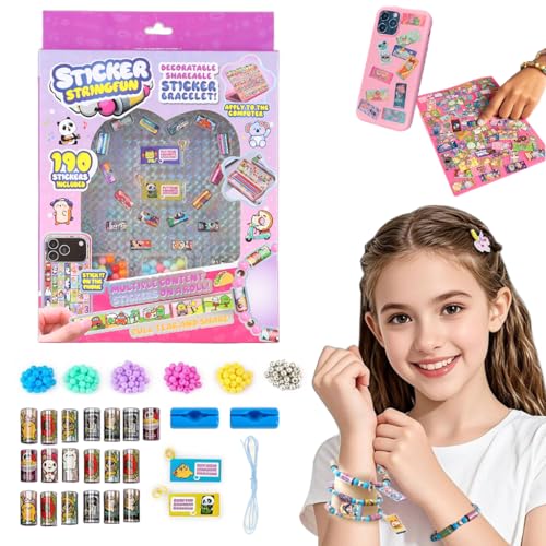 Image of PATPAT 190Pcs DIY Sticky Rolls Bracelet Kit, Fun Sticker Roll Bracelet for Girls Stylish with 190 Mini Stickers, Assorted Beads & Charms, Friendship Bracelet Making Set Birthday Gift for Kids