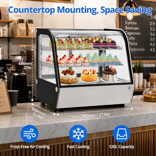 Image of 6.5 Cu.Ft Countertop Refrigerated Display Case - Commercial Bakery Refrigerator with LED Lighting, Auto Defrost & Sliding Glass Door for Cafe, Restaurant, Dessert Display