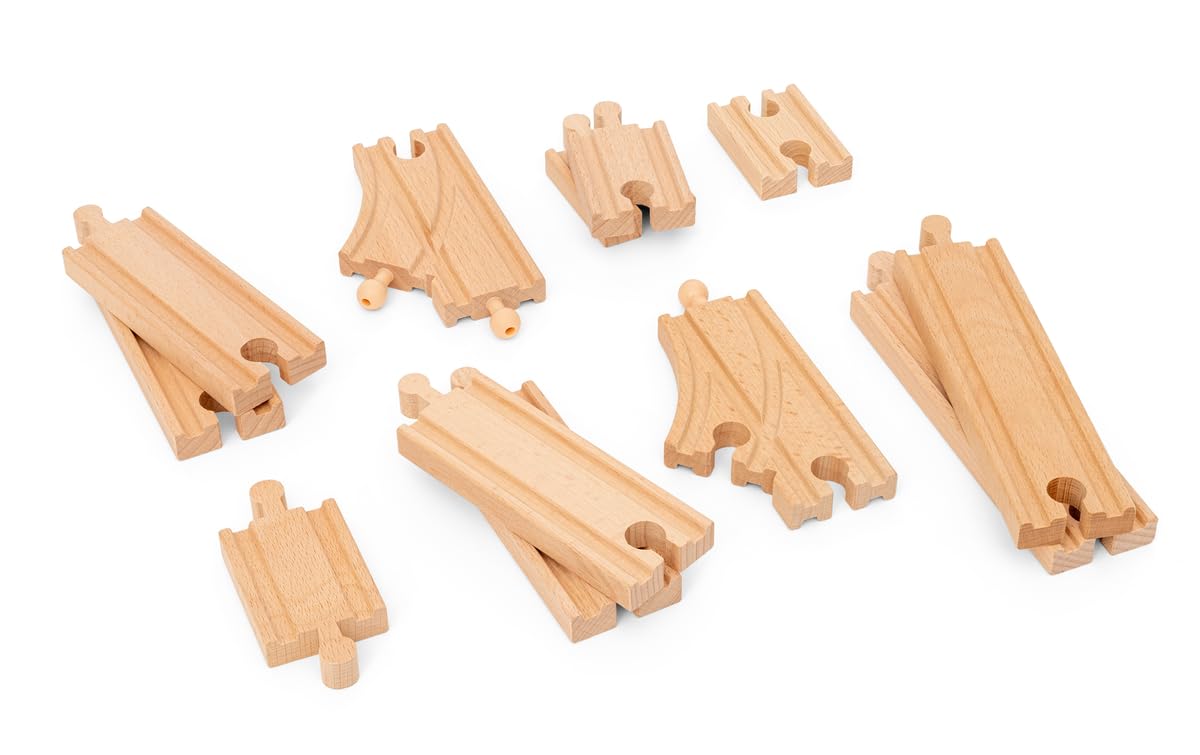 BRIO World - 36099 - Coffret de Démarrage 12 Rails - Pack B - Accessoire pour Circuit de Train en Bois - Assortiment de Rails - Jouet Mixte à partir de 3 Ans