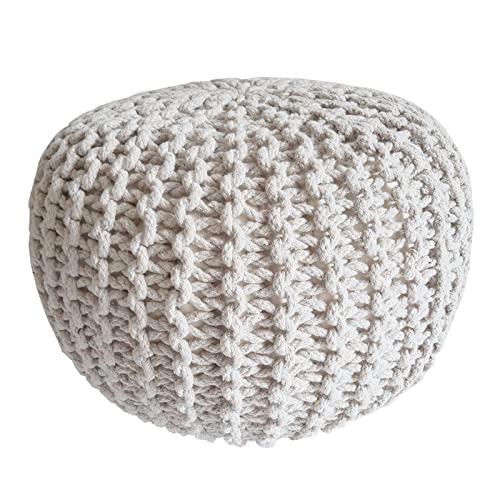 casamia Strickhocker Pouf Ø 45 cm Sitzpouf Sitzpuff Grobstrick-Optik Pouf Strick Bodenkissen Höhe 30 cm Farbe weiß Cover