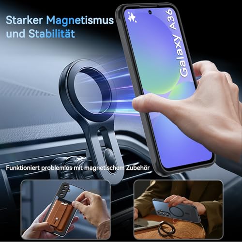 OWKEY für Samsung Galaxy A36 Hülle, Magnetisch Handyhülle für MagSafe mit Schutz Glas Dünn Militärschutz Schutzhülle Case für Samsung Galaxy A36 (Schwarz) 5