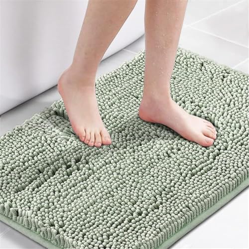Surwin Tapis de Bain Antidérapant, Tapis Salle de Bain Absorbant en Microfibre Chenille, Doux et Confortable Lavable pour Douche, Baignoire, Couleur Unie (Vert Sauge,40x60cm)