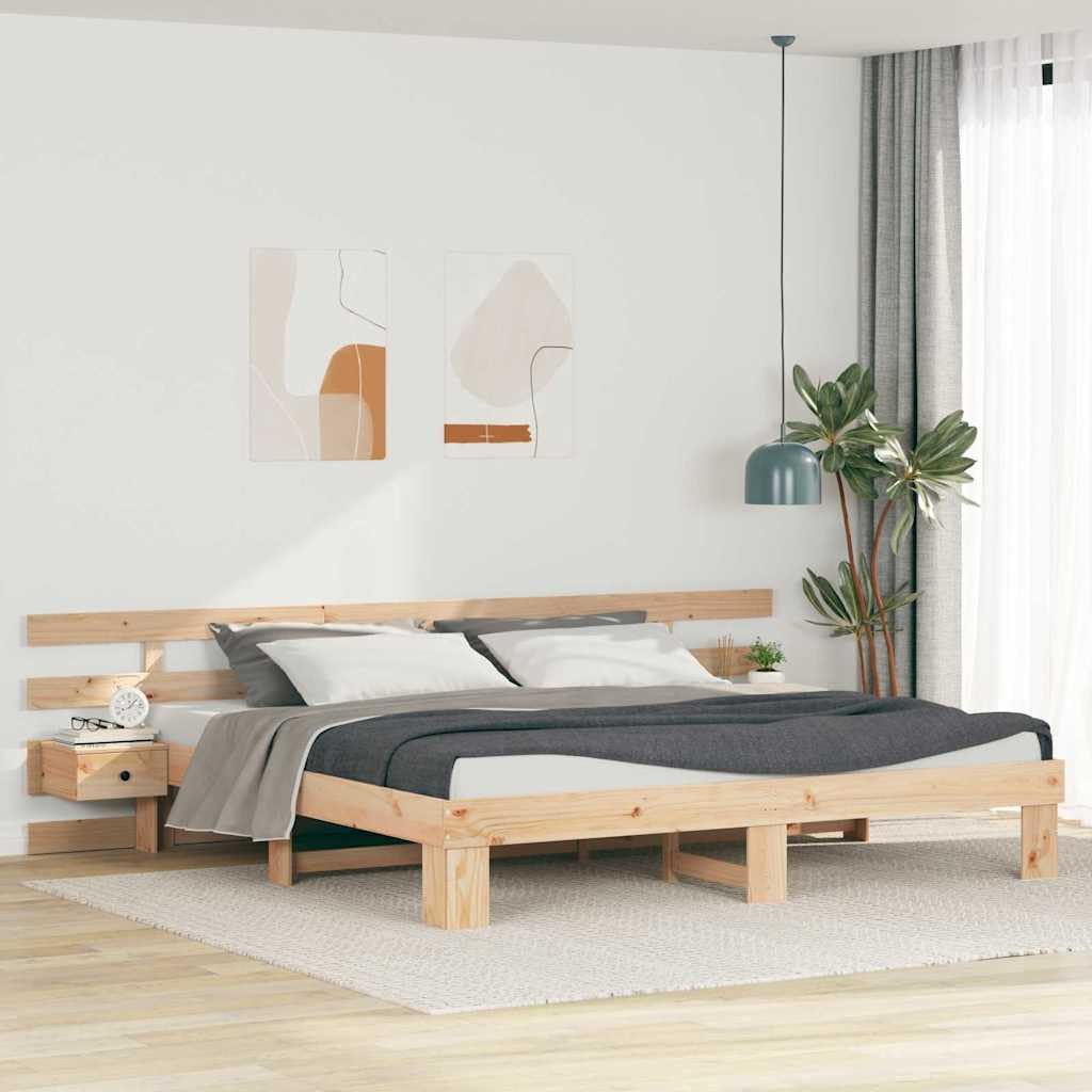 Adaxibro Bettrahmen mit Kopfteil Braun aus massivem Kiefernholz 200 x 200 cm, Plattform-Lattenrost, Robustes Doppelbett, einfache Montage, modernes Schlafzimmer, langlebig und pflegeleicht