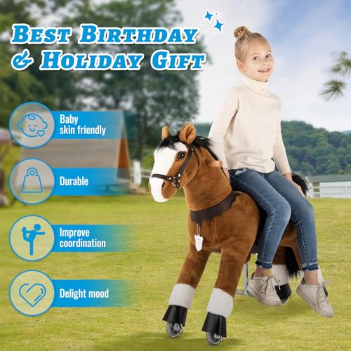 UFREE Horse Action Pony, Ritt auf Spielzeug, mechanisch bewegendes Pferd, Kinderwagen für Kinder von 4 bis 9 Jahren, mittelgroß, Höhe 93 cm (brauner Körper, Schwarze Mähne & Schwanz)
