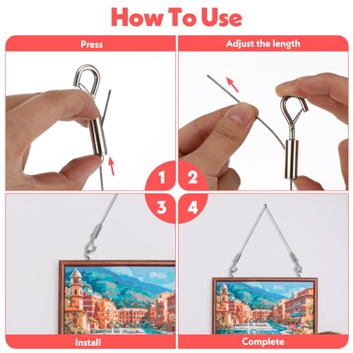 Image of Sibba 10pcs Adjustable Picture Hanging Wire Kit 9.8FT x 1.5mm Stainless Steel Heavy Duty Wire Rope with Hooks Cables Ropes for Hanging Mirrors, Billboards, Lamps, Flowerpot, Basket, Artwork (33lbs)