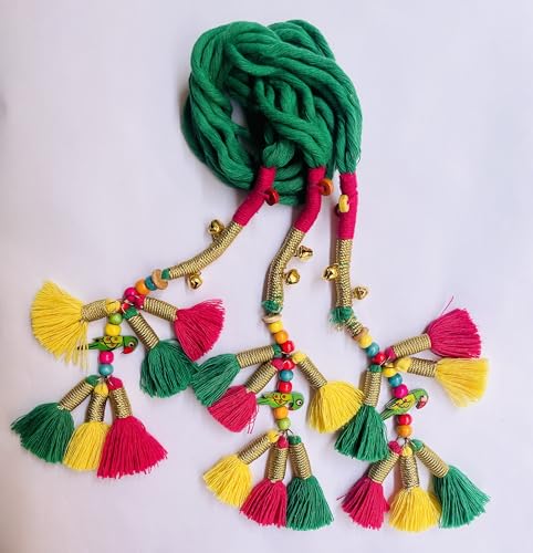 Image of Zippy Flora Handmade Boho Kalee Parandi (Green) | Traditional Paranda Hair Accessory with Decorative Braid Tassels | Ethnic Hair Extension for Choti, Long Braids & Festive Hairstyles