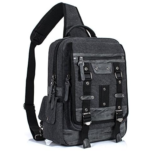 Leaper Vintage Messenger Bag Sling Bag Outdoor Cross Body Bag Shoulder Bag Black Cover