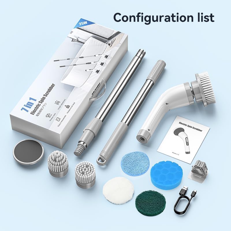 Miniatura 6 de Limpiador eléctrico giratorio inalámbrico, cepillo de limpieza de baño, brazo de extensión ajustable sin herramientas para suelo de baldosas de