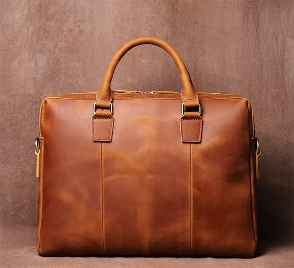 Vintage Bags Briefcase Men Shoulder Man Handbag Genuine Leather Brown Casual 15.6 Inch Laptop Bag