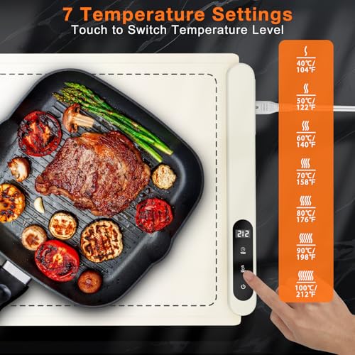 Image of FYY Warming Mat for Food with Heat Resistant Pad - Rapid and Full Surface Heating, 7 Temp Settings, 6H Timer, Rollable Portable Food Warming Mat for Countertop Party Buffet Keep Meal Warm (XXL, Beige)