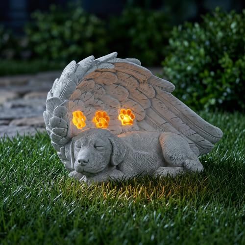 Estatua de perro ángel impermeable con panel solar para jardín 2