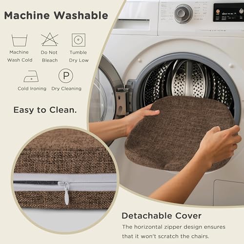Image of AddGrace Set of 4 Chair Cushions for Metal Dining Chairs 14x14 Brown | Non Slip,Washable Removable Cover with Ties, Textured, for Kitchen Dining Room Indoor, Hard Wooden Chairs, Family Gathering