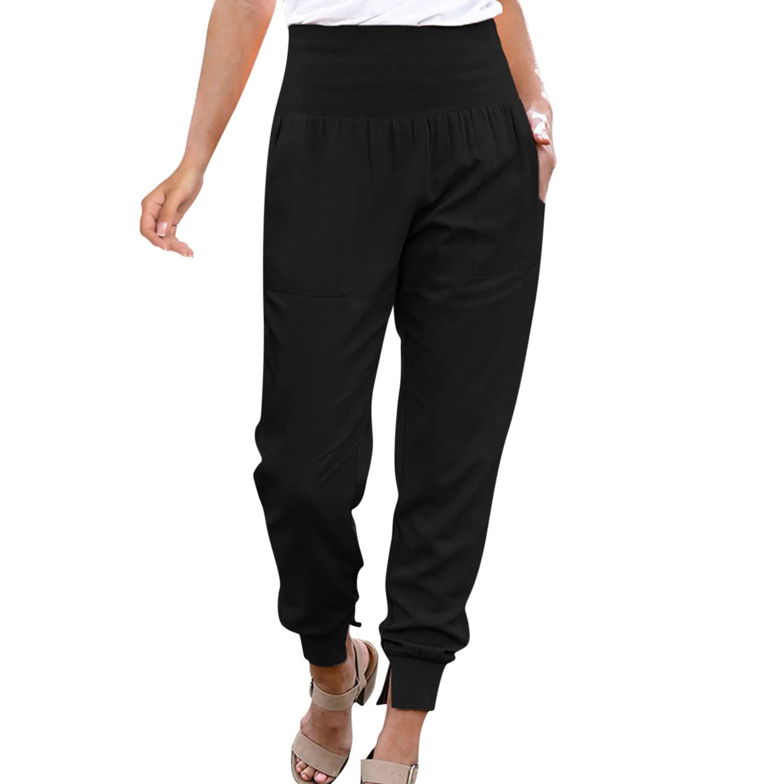 YOLAI Womens High Waist Casual Pants Stretch Trousers with Pockets Lightweight Business Work Trousers with Pockets