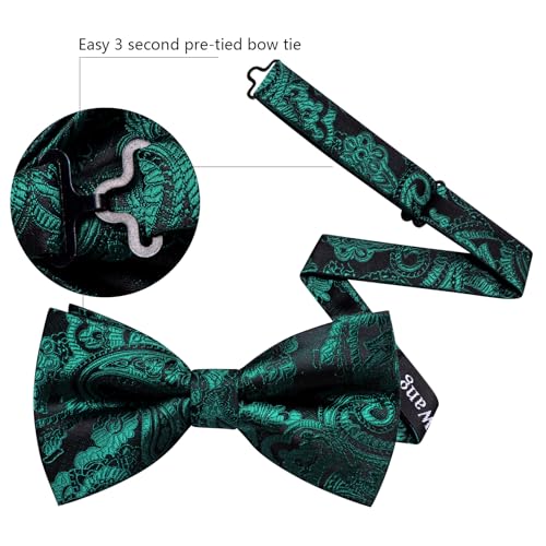 Image of YOHOWA Mens Bow Tie Set Paisley Pre-tied Bowties Adjustable with Handkerchief Cufflinks Gold Ring Set Wedding Prom Party