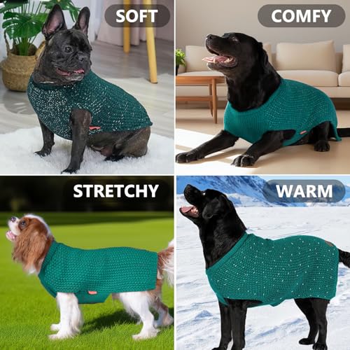 Image of KYEESE Reflective Yarn Dog Sweater for Medium Dogs Thick Knit Pullover | Reflective for Visibility, Leash Hole for Walk, Stretchy Fit, Lightweight & Warm, Gentle on Sensitive Skin, Winter Daily Wear