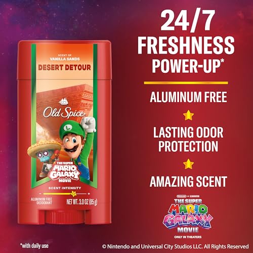 Image of Old Spice X Super Mario, Desert Detour with Vanilla Sands Scent, Aluminum Free Deodorant + Body & Face Wash Bundle for Men, Smell Super with 24 /7 Lasting Freshness & 24 /7 Shower Clean (Pack of 2)