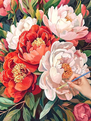 Flowers Paint by Numbers for Adults, DIY Paint by Numbers Flower, Painting by Number for Adults Beginners, Canvas Kits with Brus