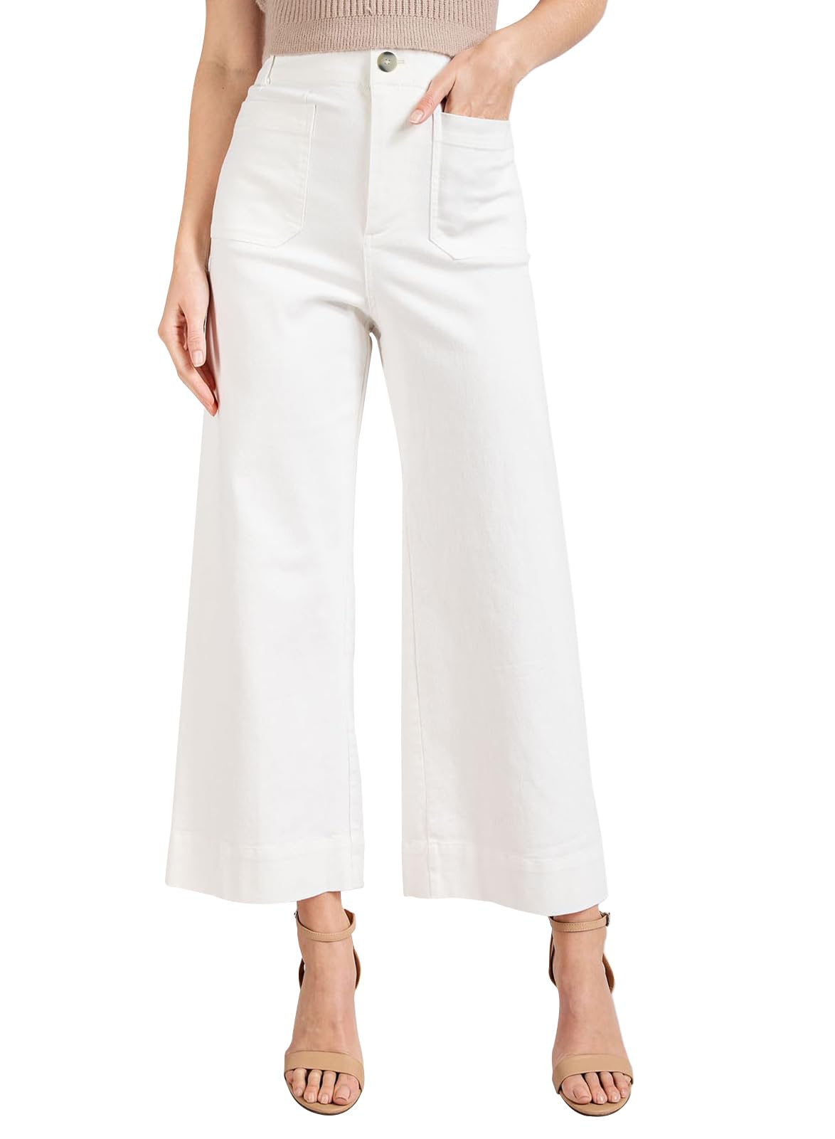 miduo Womens High Waisted Cropped Wide Leg Stretchy Straight Pants Trousers with Pockets