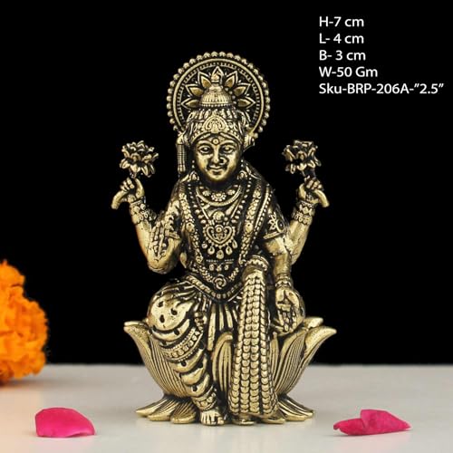 Image of INDICAST Handcrafted Brass Goddess Laxmi Statue for Home Temple | 2.5 inch Maa Lakshmi Figurine Idol Murti Sacred Symbol of Wealth | Perfect for Rituals & Gifting (Weight- 70gm)