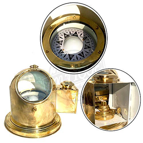 Antique Vibes Sailor Brass Compass Ship/Boat Gimbals Binnacle Oil Lamp Floating Dial Collectible, Father Gifts, Travelling Equipment