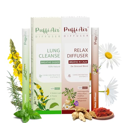 Image of Herbal Diffuser Duo, Detox and Relax Diffuser Pens with Extract of Mullein and Chamomile and Other Biotanicals, 100% Natural Swap - Up to 600 Uses (Varies by Usage), Breathe & Calm Duo