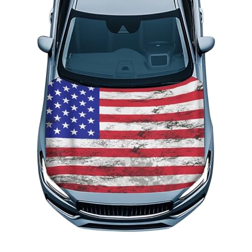 Image of 4th of July American Flag Car Hood Cover Polyester Elastic Fabrics Washable Suitable for Large SUV and Pickup Trucks 39x59in