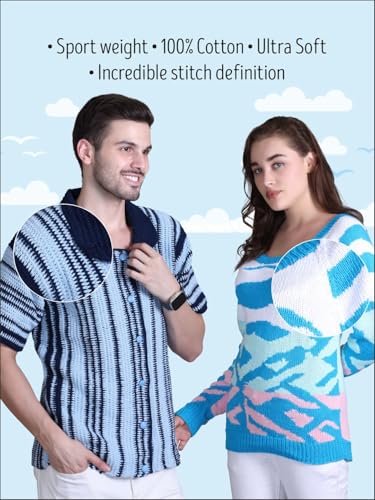 Image of Ganga Acrowools Summer Love - Sport Weight - Cotton Yarn -Oekotex Class L Certified - Pack of 1-50 GMS Per Ball (Midnight Express) Blue