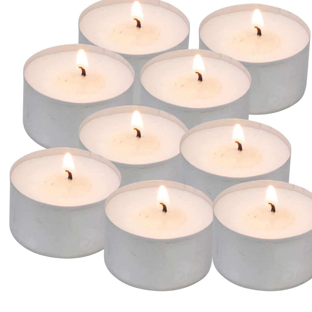 Indoblaze Paraffin Wax Long Burning Tea Light Candles | Tealights Candles Set of 50 | Big- 22 Gram Each | Burning Time- 5-6 Hours Appx | Pack of 50