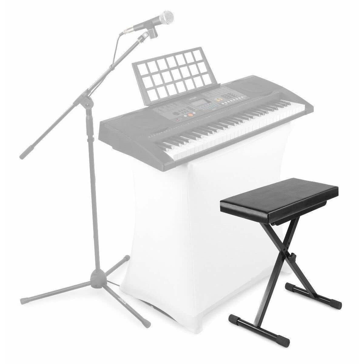 Vonyx set soporte y banco teclado ajustable | Altura regulable, asiento acolchado, antideslizante, plegable, fácil de transportar, ideal para casa o escenario