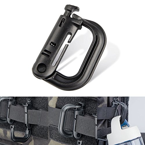 Tactical Gear ABS Plastic Molle D Ring Shape Buckle, Super-Handy Spring Snap Key Chain Clip Hook Screw Lock Buckle, 4PCS (Black)