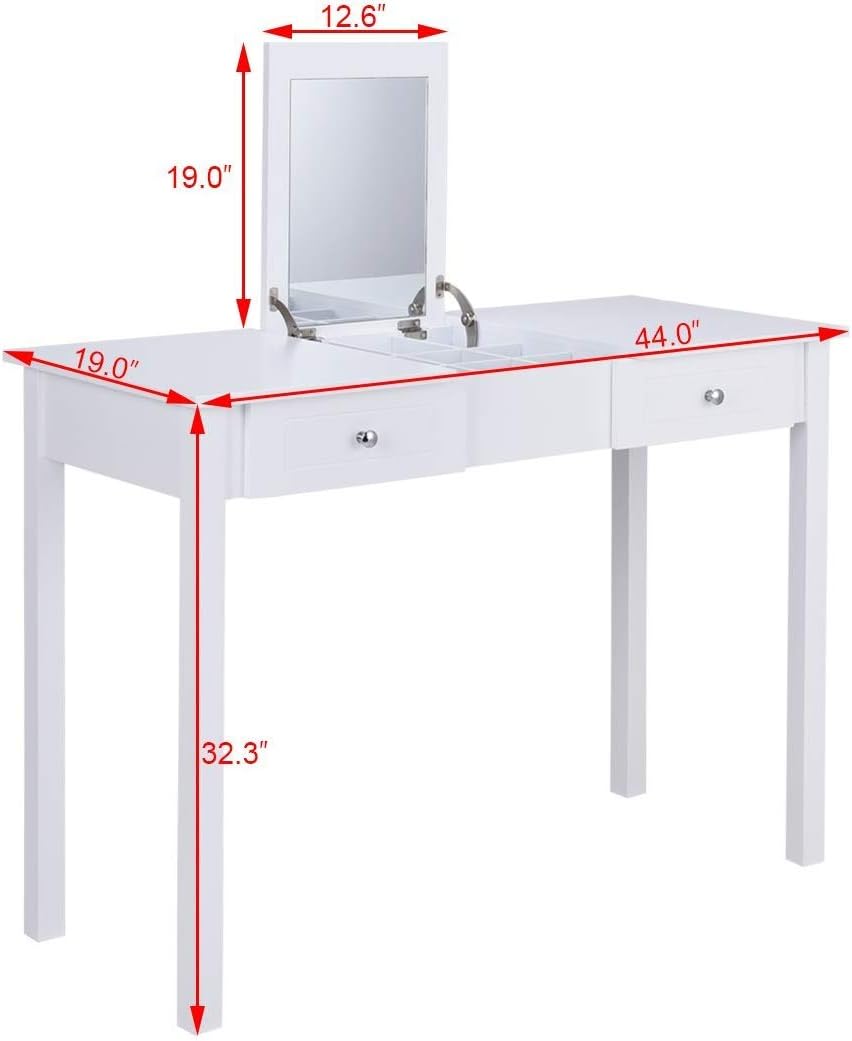 GOFLAME Vanity Table with Flip Top Mirror, Makeup Dressing Table with 9 Organizers and 2 Drawers for Different Sized Makeup Accessories, Solid Structure Writing Table, Easy Assembly, White