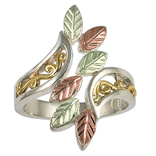 Sterling Silver Black Hills Ladies Ring with 10k Gold Accents and 12k Leaves