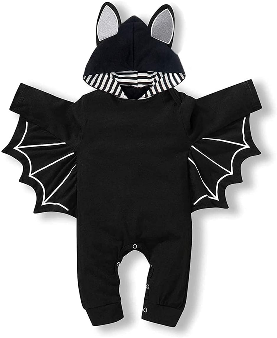 Baby Boy Halloween Outfit Infant Bat Long Sleeve Hoodie Romper Overall Halloween Costume 18-24 Months