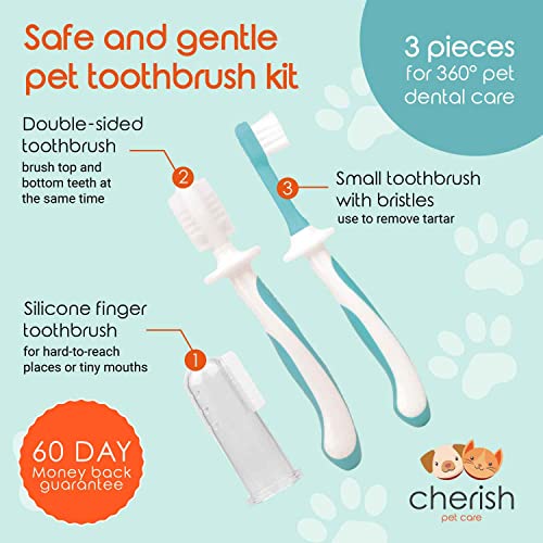 Cherish Baby Care Lot de 3 brosses à dents pour chien - Soins dentaires pour petits chiens et chats - Brosses à dents en silicone – Image 6
