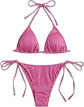 ORANDESIGNE Women's Two Piece Bikini Set Sequins Adjustable Triangle Sexy Lace Up Bikini Set 2 Pieces Low Waist Bikini Set