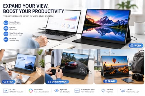 Image of Portable Monitor | 13.3-inch, 60Hz, 100% sRGB, FHD 4K, Compatible with PS4, PS3, Xbox One, Switch, Laptops, and Other Devicesortable monitor